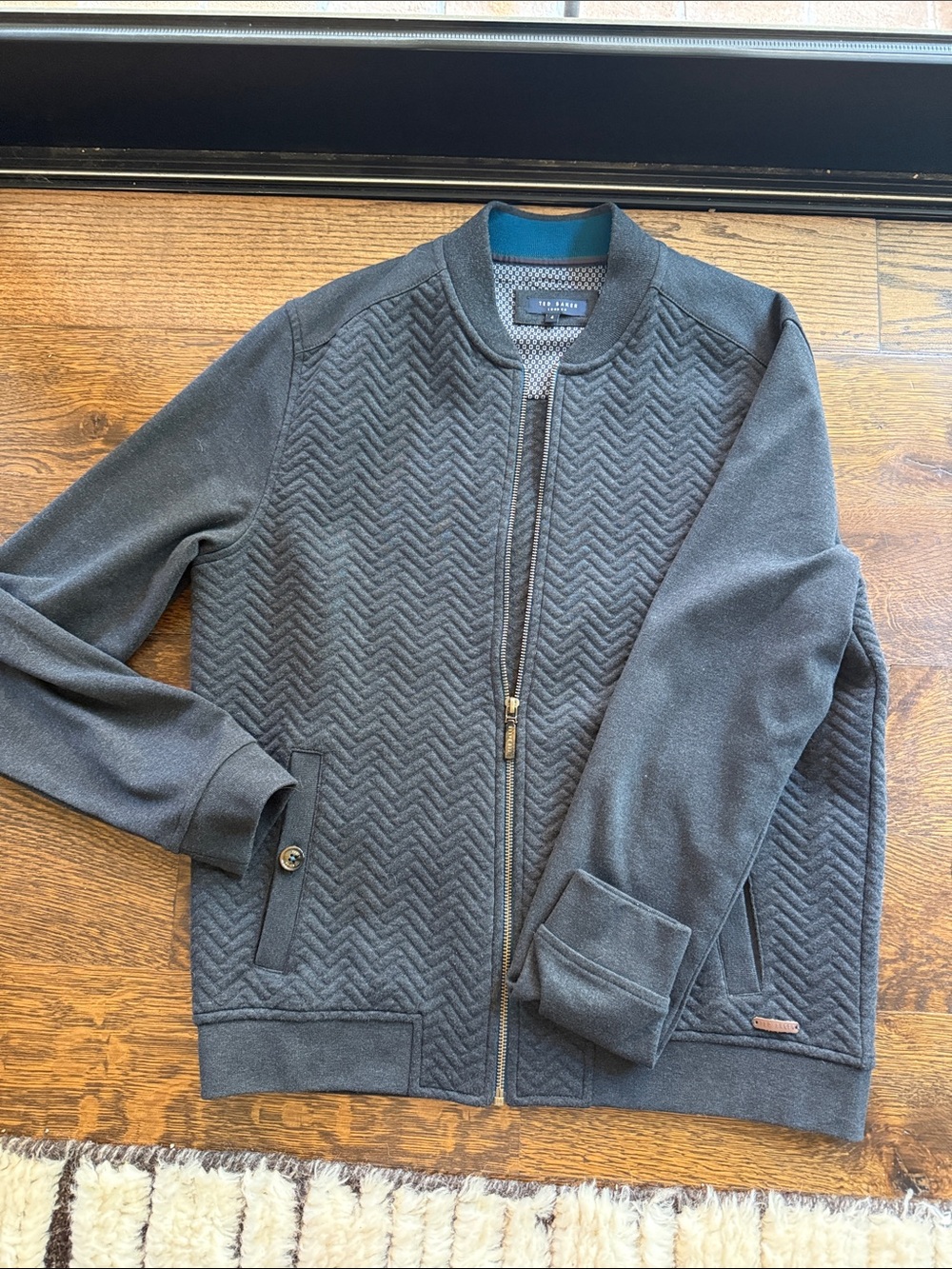 Ted Baker Men's Charcoal Quilted Zip-Up Sweater